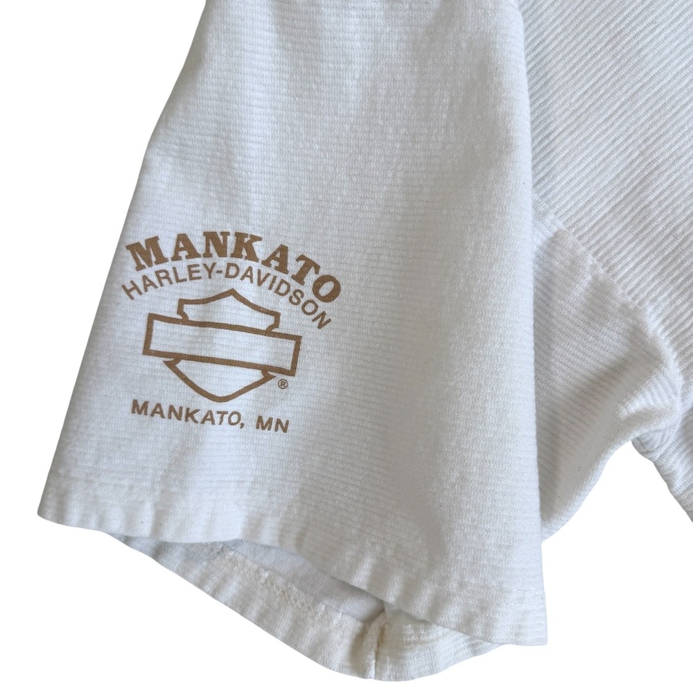 Harley Davidson Mens Mankato MN Henley T Shirt XXL Cream Textured Short Sleeve - Picture 3 of 12
